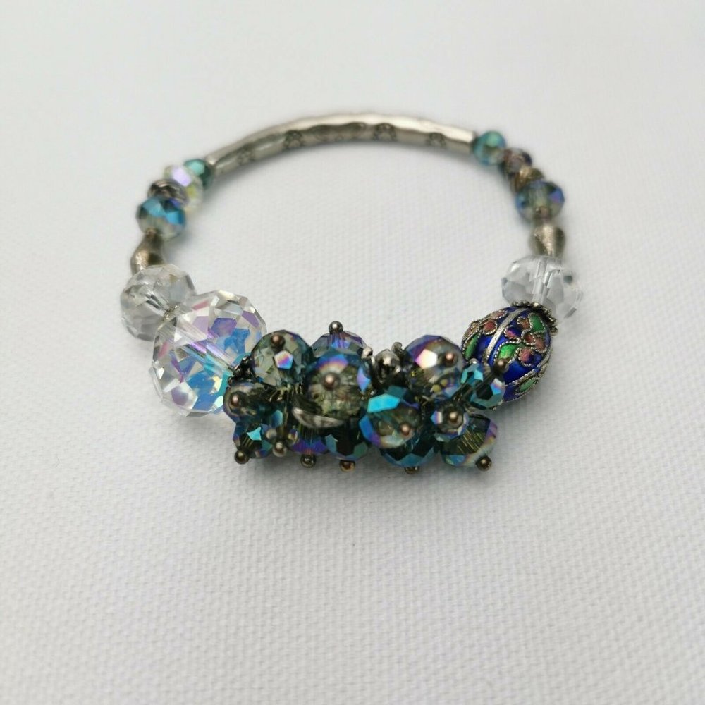 Handmade Vintage Women Bracelet  With Antique Silver & Swarovski Crystals 8"